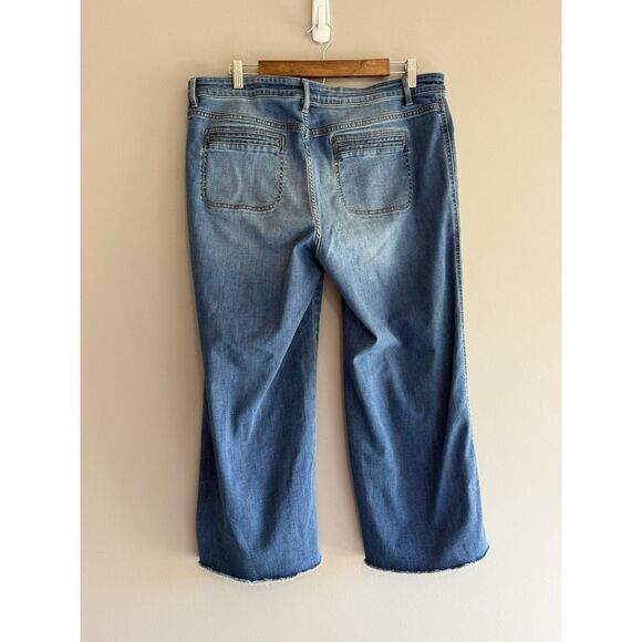 J Jill Denim Wide Leg Welt Pocket Crop Jeans Fray Hem Casual Preppy Boho Size 14 - Picture 10 of 16